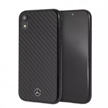 Capa rígida Mercedes-Benz em fibra de carbono verdadeira para Apple iPhone XR, preta