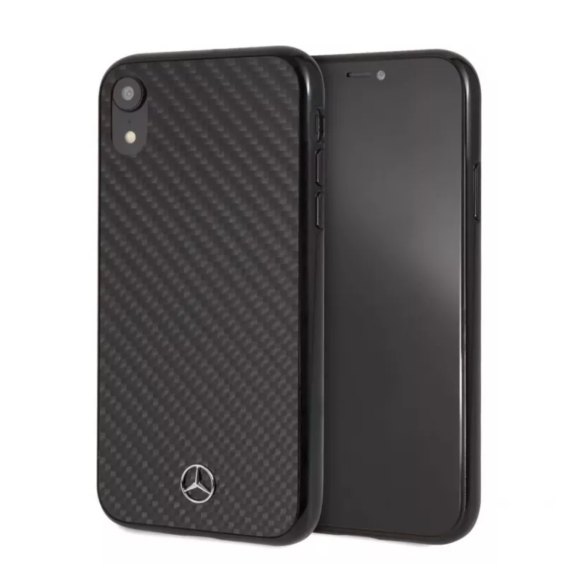 Capa rígida Mercedes-Benz em fibra de carbono verdadeira para Apple iPhone XR, preta