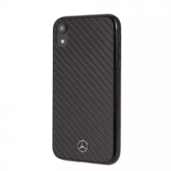 Capa rígida Mercedes-Benz em fibra de carbono verdadeira para Apple iPhone XR, preta