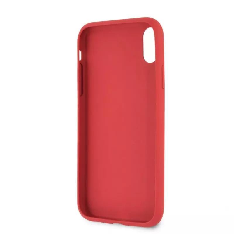Capa rígida em pele PU Debossed Guess para Apple iPhone XR, vermelho peónia