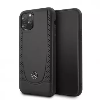 Capa rígida em pele com perfuração Mercedes-Benz para Apple iPhone 11 Pro, preta