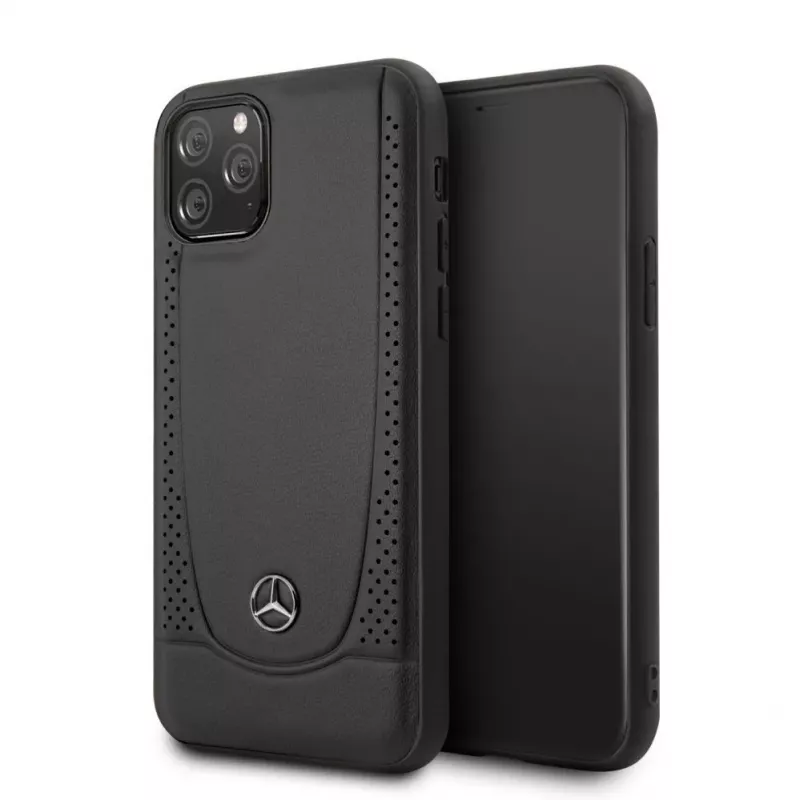 Capa rígida em pele com perfuração Mercedes-Benz para Apple iPhone 11 Pro, preta