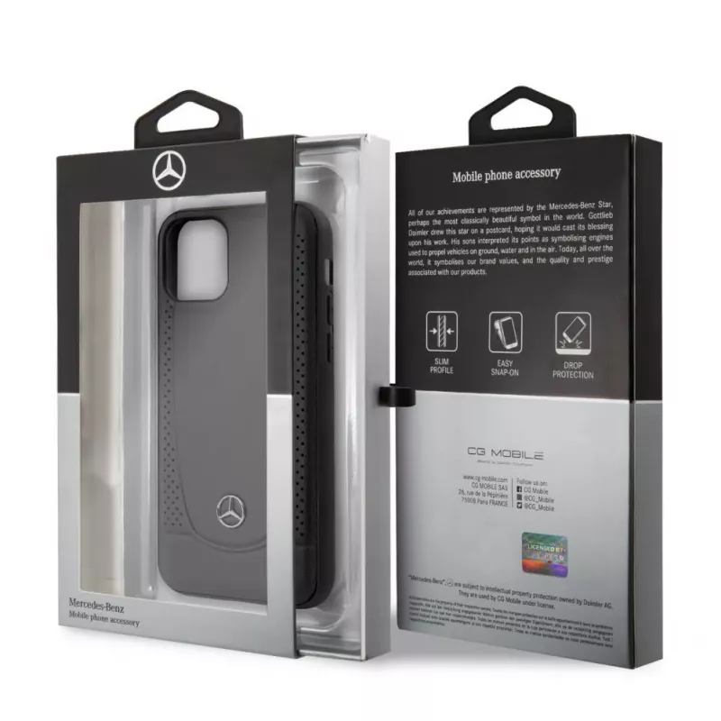 Capa rígida em pele com perfuração Mercedes-Benz para Apple iPhone 11 Pro, preta