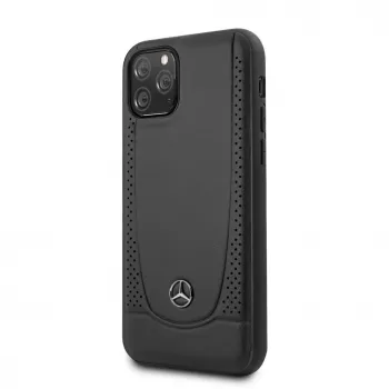 Capa rígida em pele com perfuração Mercedes-Benz para Apple iPhone 11 Pro, preta