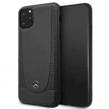 Capa rígida em pele com perfuração Mercedes-Benz para Apple iPhone 11 Pro Max, preta