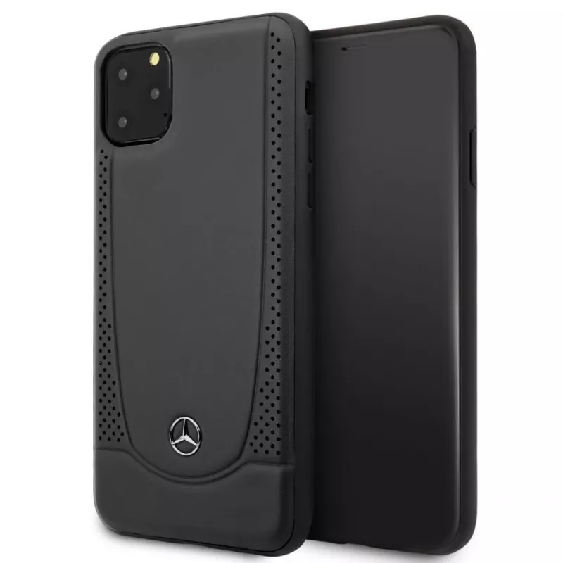 Capa rígida em pele com perfuração Mercedes-Benz para Apple iPhone 11 Pro Max, preta