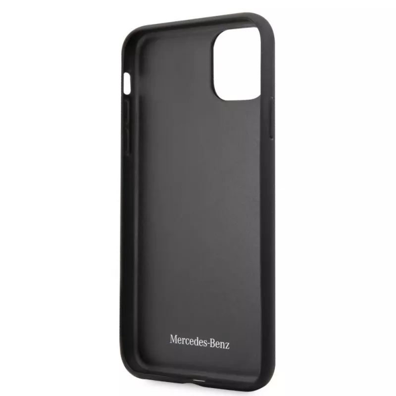 Capa rígida em pele com perfuração Mercedes-Benz para Apple iPhone 11 Pro Max, preta
