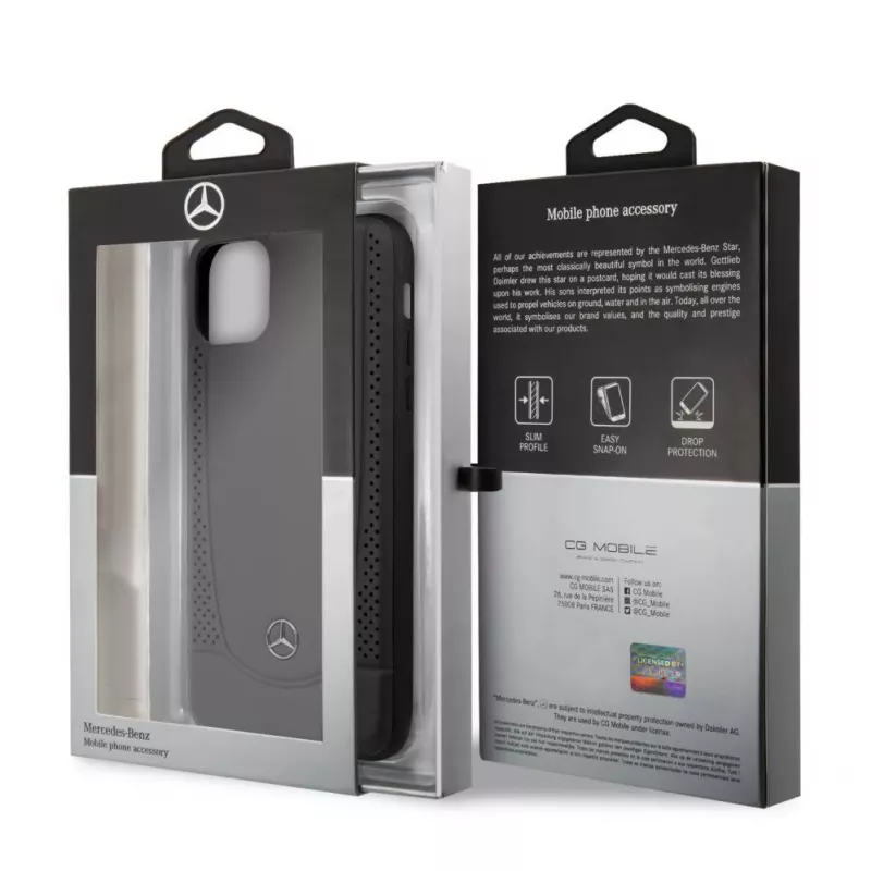 Capa rígida em pele com perfuração Mercedes-Benz para Apple iPhone 11 Pro Max, preta