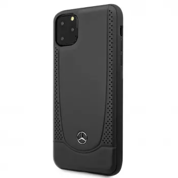 Capa rígida em pele com perfuração Mercedes-Benz para Apple iPhone 11 Pro Max, preta