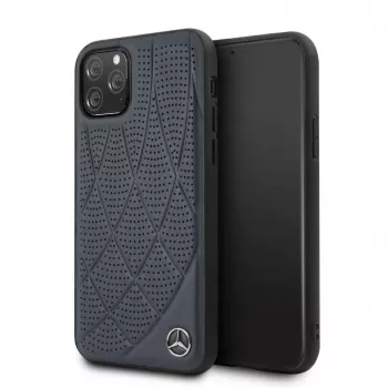 Capa Quilted em pele genuína Mercedes-Benz para Apple iPhone 11 Pro, azul