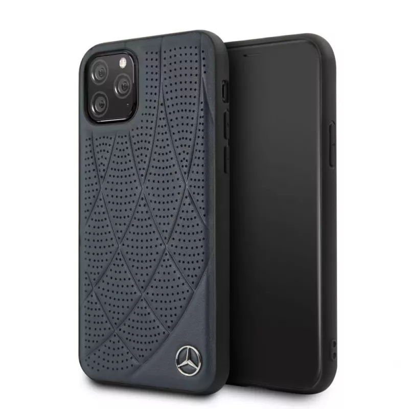 Capa Quilted em pele genuína Mercedes-Benz para Apple iPhone 11 Pro, azul