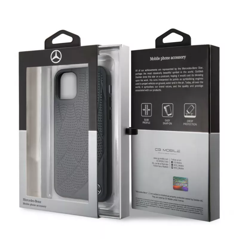 Capa Quilted em pele genuína Mercedes-Benz para Apple iPhone 11 Pro, azul