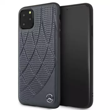Capa traseira Quilted em pele genuína Mercedes-Benz para Apple iPhone 11 Pro Max, azul