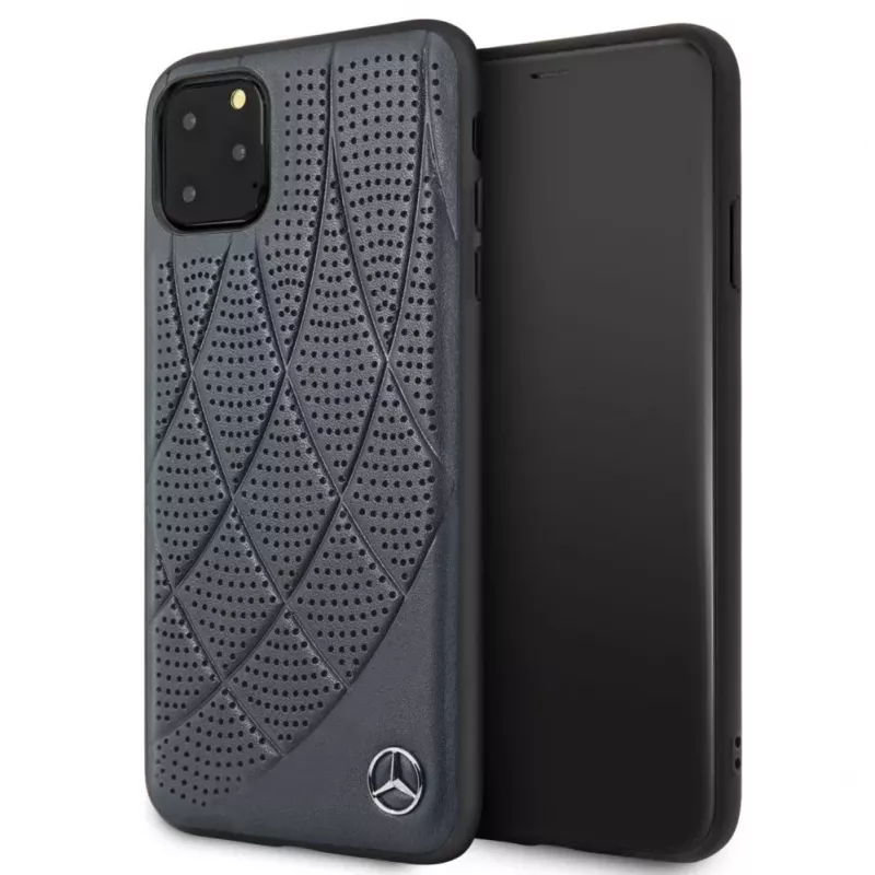 Capa traseira Quilted em pele genuína Mercedes-Benz para Apple iPhone 11 Pro Max, azul