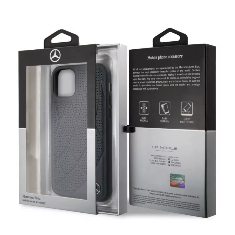 Capa Quilted em pele genuína Mercedes-Benz para Apple iPhone 11, azul