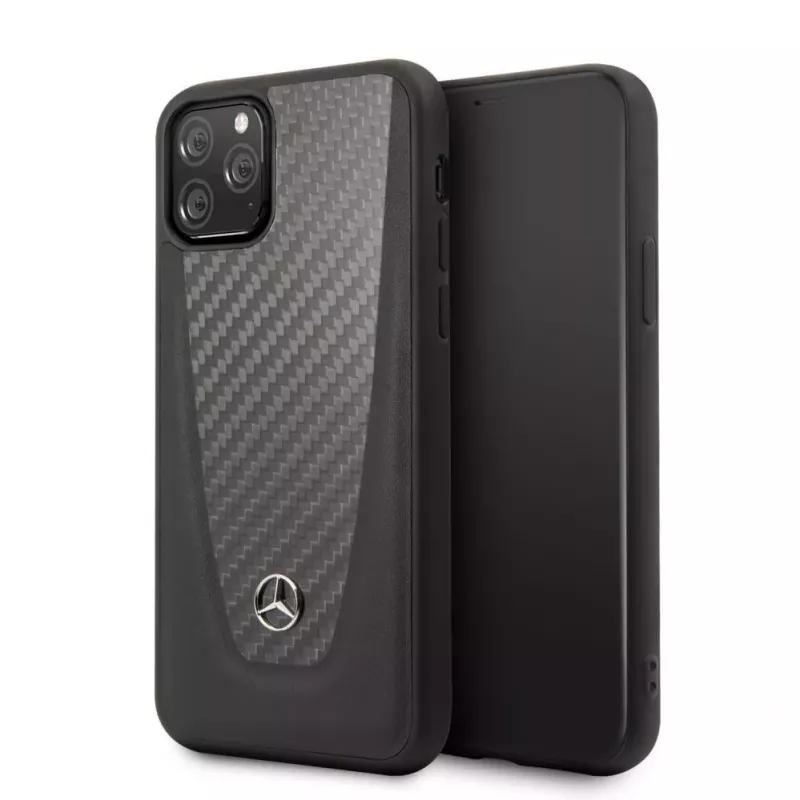Capa rígida em pele carbono Mercedes-Benz para Apple iPhone 11 Pro, preta
