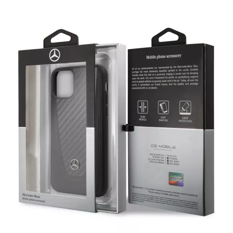 Capa rígida em pele carbono Mercedes-Benz para Apple iPhone 11 Pro, preta