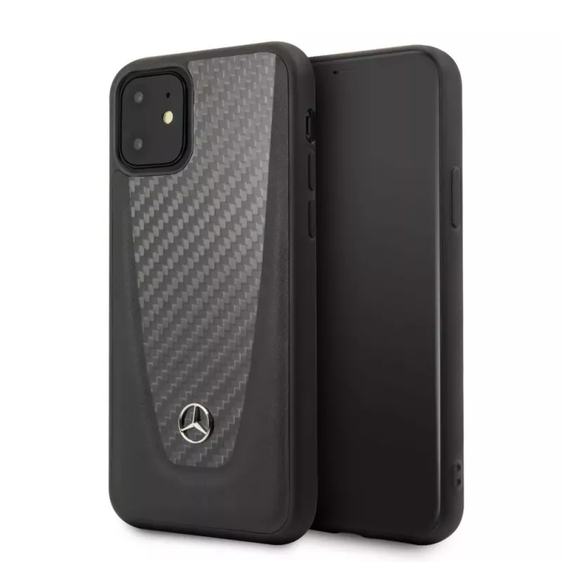 Capa rígida em pele carbono Mercedes-Benz para Apple iPhone 11, preta