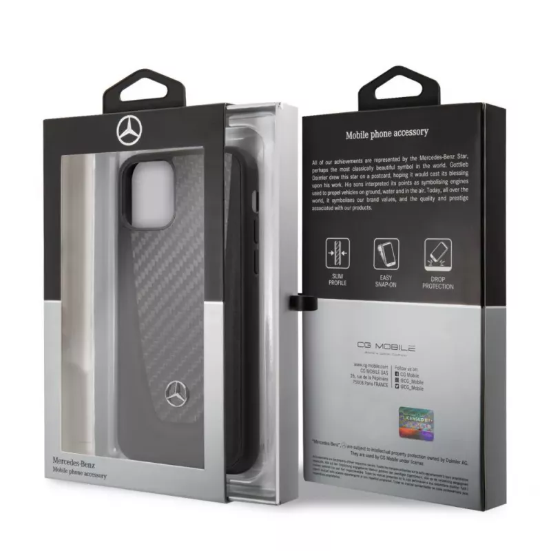 Capa rígida em pele carbono Mercedes-Benz para Apple iPhone 11, preta