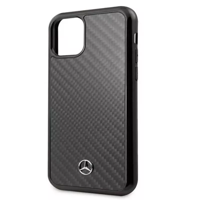 Capa rígida em pele carbono Mercedes-Benz para Apple iPhone 11 Pro Max, preta