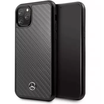 Capa rígida em pele carbono Mercedes-Benz para Apple iPhone 11 Pro Max, preta