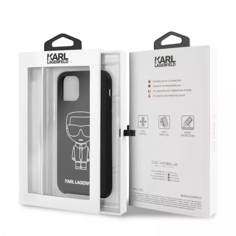 Karl Lagerfeld capa traseira de silicone Ikonik White Outline para Apple iPhone 11 Pro, preto