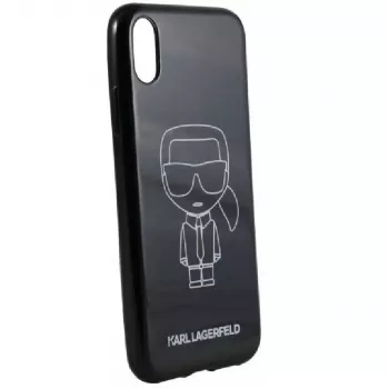 Karl Lagerfeld capa PC/TPU Glitter Ikonik White Outline para iPhone XR, preto