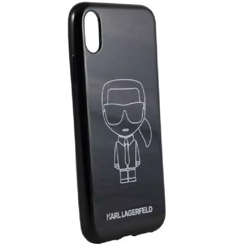 Karl Lagerfeld capa PC/TPU Glitter Ikonik White Outline para iPhone XR, preto