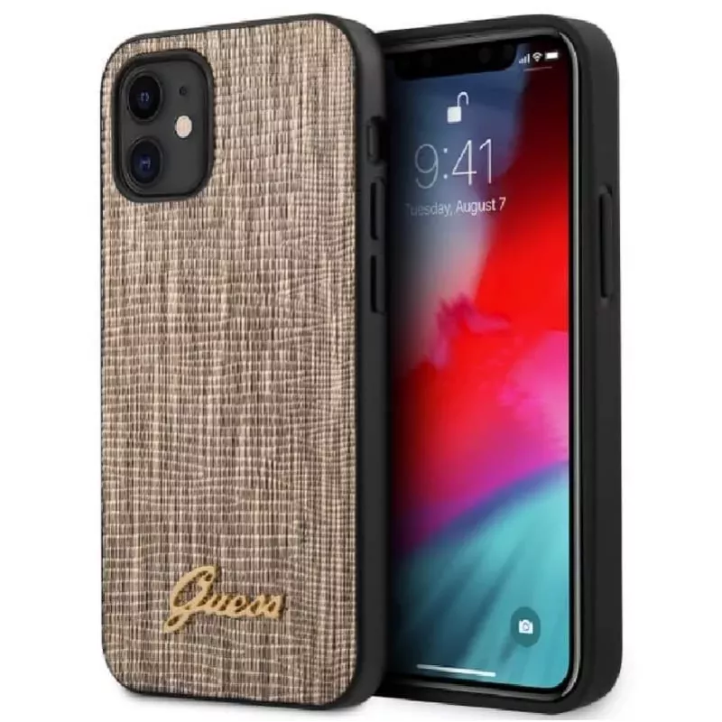 Guess Capa Lizard dourada para Apple iPhone 12 mini 5,4 polegadas