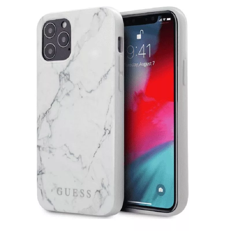 Guess Capa Marble de PC/TPU branca para Apple iPhone 12/12 Pro