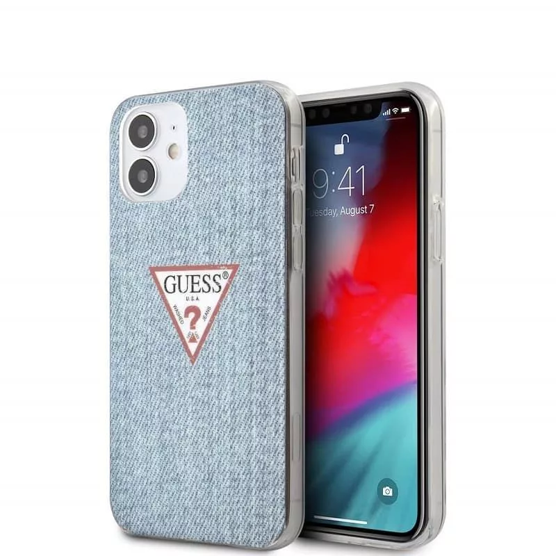 Guess Capa Denim Triangle de PC/TPU azul-claro para Apple iPhone 12 mini 5,4