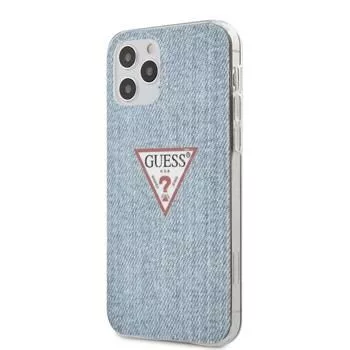 Guess Capa Denim Triangle de PC/TPU azul-claro para iPhone 12 Pro Max
