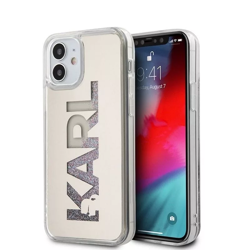Karl Lagerfeld Capa Liquid Glitter Multi Mirror prateada para iPhone 12 mini 5,4