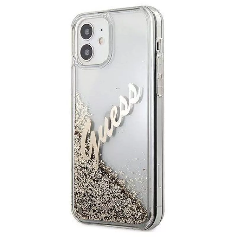 Guess Capa Liquid Glitter Vintage dourada para Apple iPhone 12 Mini 5,4 polegadas