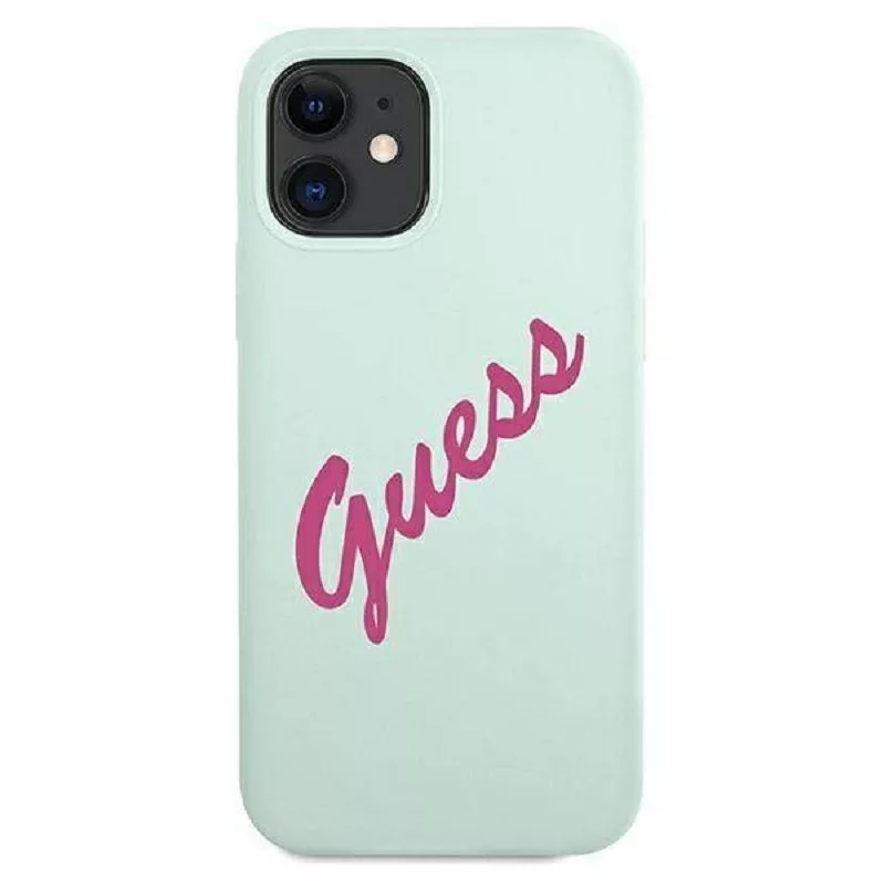 Guess Capa Vintage Fuschia Script azul para Apple iPhone 12 Mini 5,4