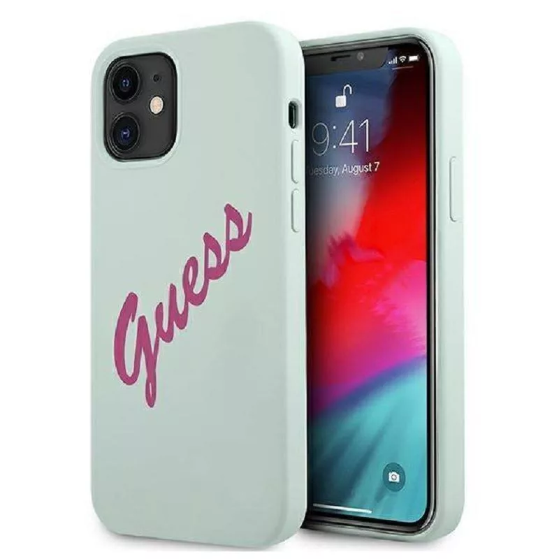 Guess Capa Vintage Fuschia Script azul para Apple iPhone 12 Mini 5,4