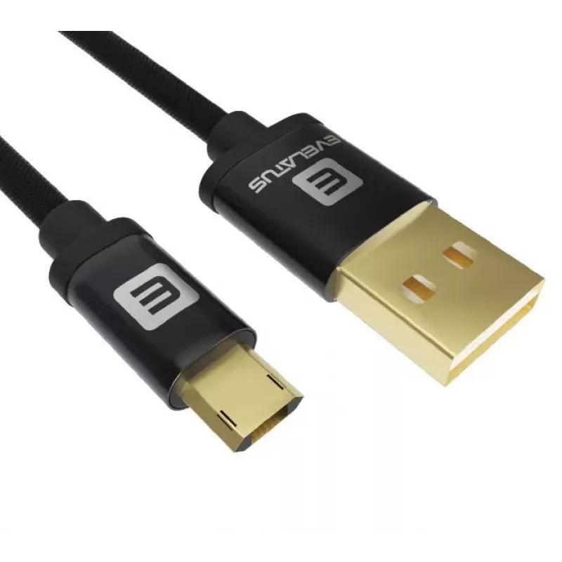 Evelatus cabo de dados Micro USB EDC02 conectores banhados a ouro de ambos os lados preto
