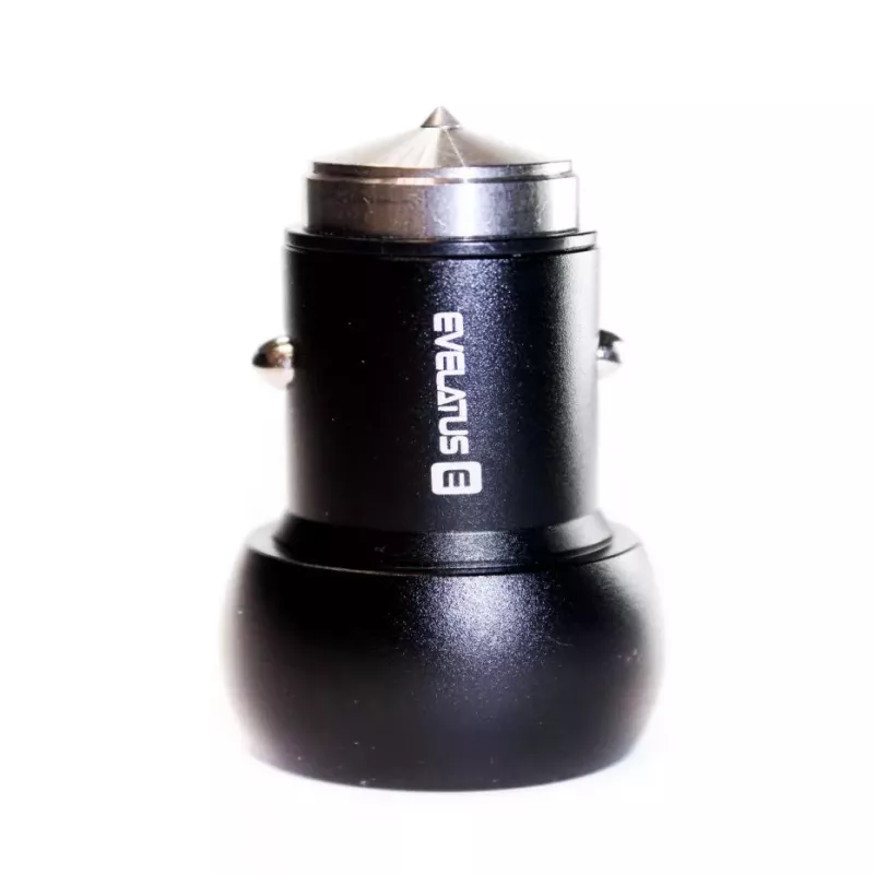 Evelatus EC7DC01 carregador de carro 3.1A 2 portas USB com ferramenta de escape em aço inoxidável preto