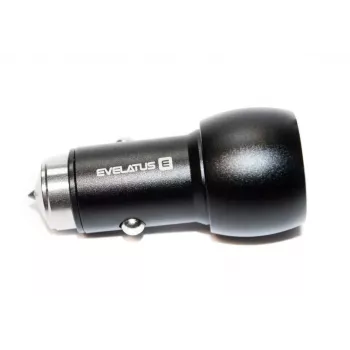 Evelatus EC7DC01 carregador de carro 3.1A 2 portas USB com ferramenta de escape em aço inoxidável preto