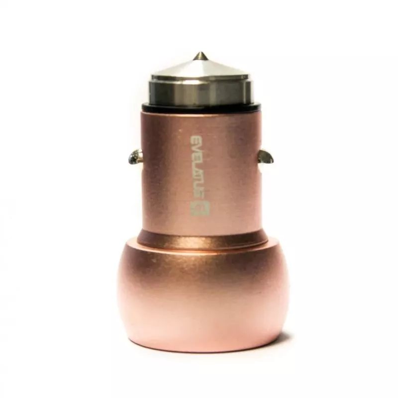 Evelatus carregador de carro universal ECC01 rosa 2 portas USB 3.1A com ferramenta de escape em aço inoxidável