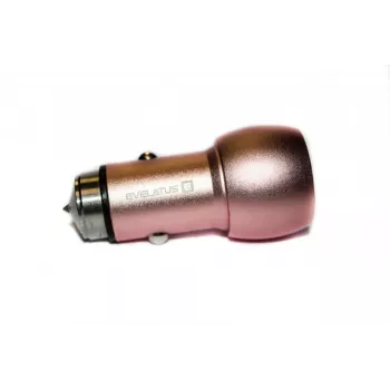 Evelatus carregador de carro universal ECC01 rosa 2 portas USB 3.1A com ferramenta de escape em aço inoxidável