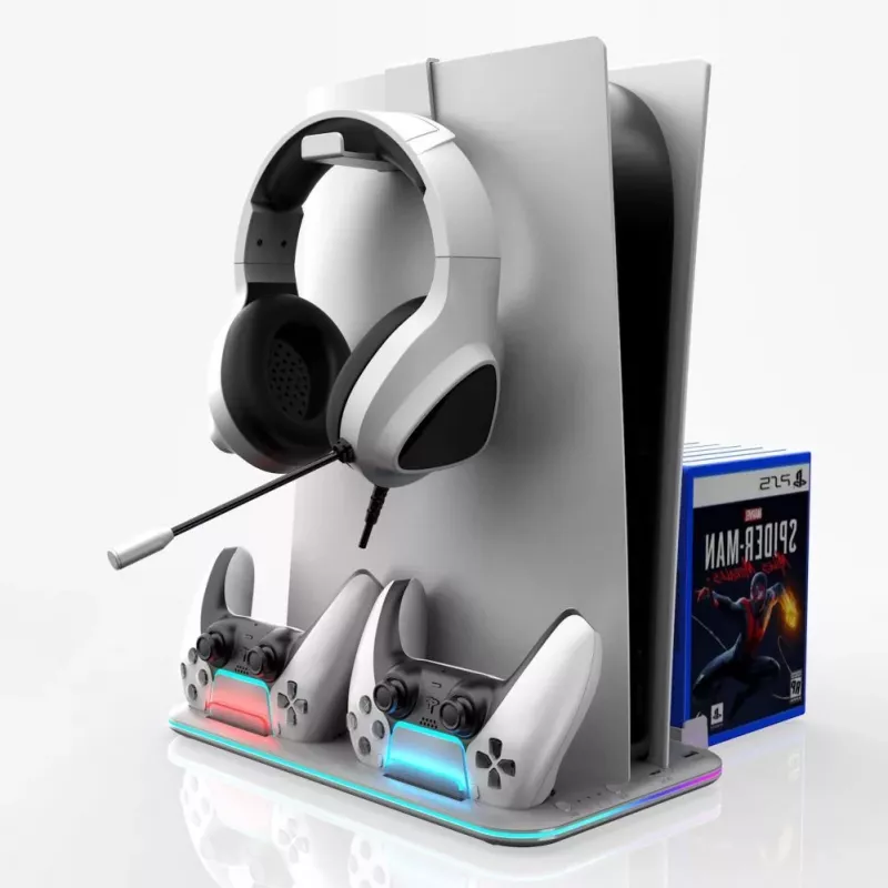 iLike Sim Cooler Suporte com Estação de Carregamento de Comando para Sony PlayStation 5 / 5 Slim RGB Preto
