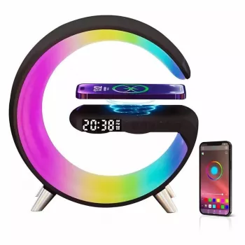 Elight G1 Carregador Sem Fios 15W Relógio Despertador de Secretária Lâmpada de Ambiente Noturna com Altifalante Bluetooth Preto