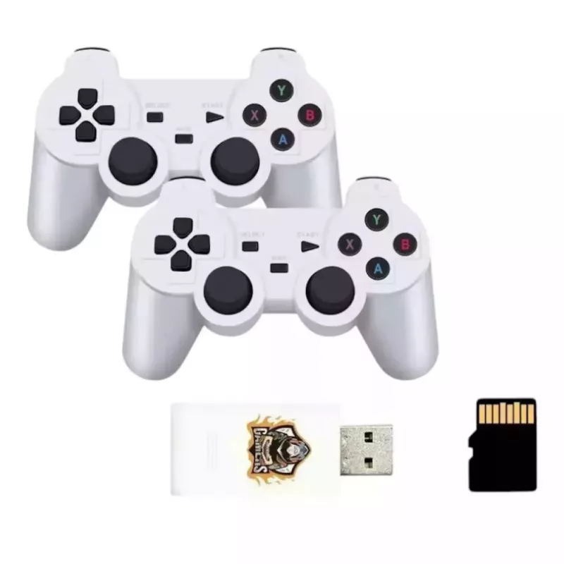 GameBox HY00 Consola Stick Retro 64bit 20K Jogos 4K HDMI / Caixa Android com 2x Comandos Sem Fios Branco
