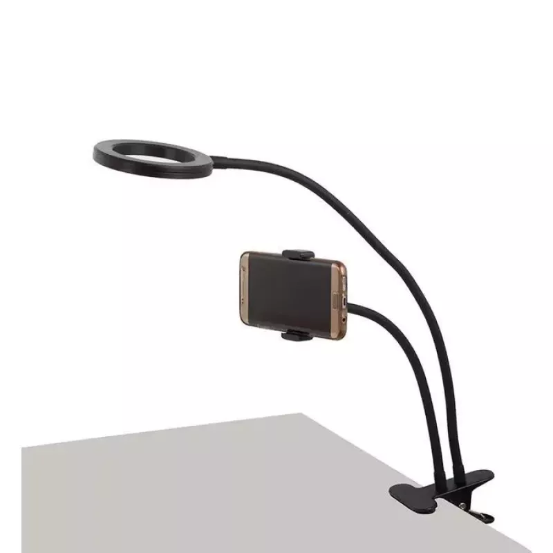 Elight TF Luz LED Anel Selfie 11cm com Clipe de Secretária para Live Stream com Tubo Flexível 30cm e Suporte para Telefone, Preto