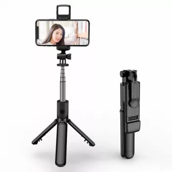 Elight S3L Bastão Selfie com Luz LED 3em1 & Tripé para Videochamadas até 68 cm com Disparador Preto