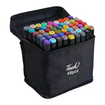 iLike Conjunto super de brinquedo com 48 marcadores coloridos e bolsa de arrumação com fecho de correr