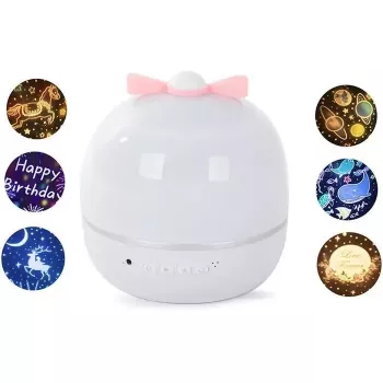 Kiddyz Candeeiro de projeção de sonho WH-16E (12x12x12 cm) com 6 películas de motivos, recarregável USB-C, branco
