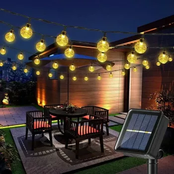 Elight Fio de luzes solar LED IP65 decorativo de jardim com esferas de vidro 7m 40 lâmpadas branco quente