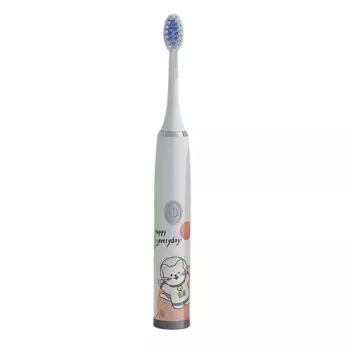 Kiddyz Escova de dentes elétrica sónica T1 para crianças 3-12 anos, recarregável USB, 2 cabeças de escova, branco